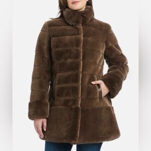 Jones New York Taupe Faux Fur Coat – M & L – Luxe Mid-Length Jacket – NWT